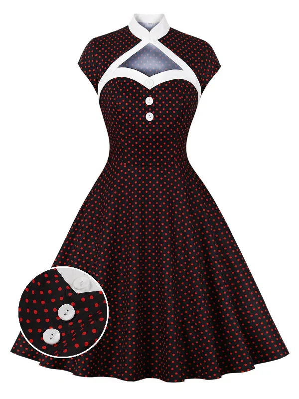 1950s Polka Dots Heart Collar Dress