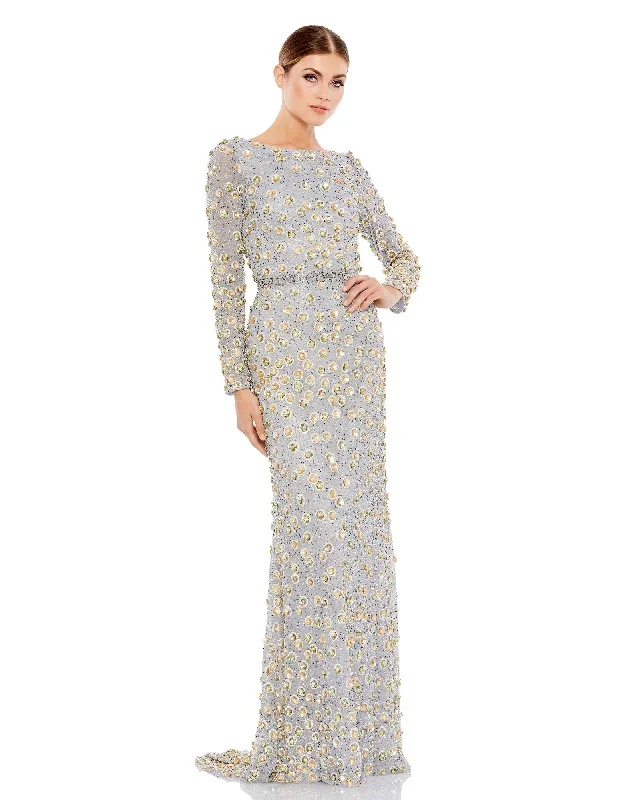 Embellished Long Sleeve High Neck Gown