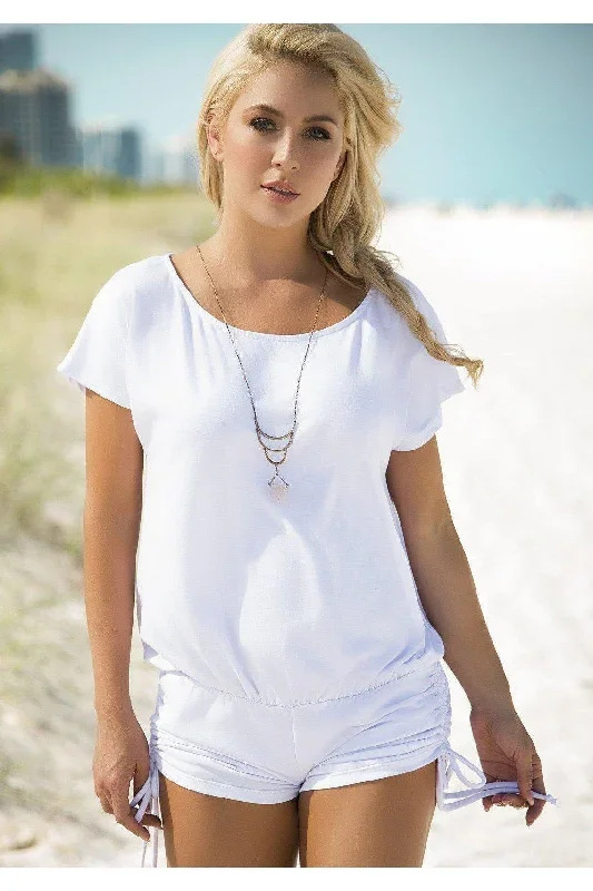 Romper with Drawstring on the Sides | White