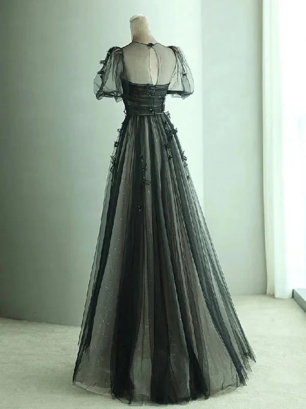 a-line-black-puff-sleeves-tulle-long-prom-dress-black-formal-evening-dress