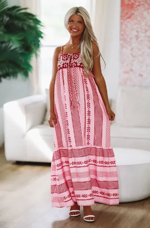 Arizona Mornings Maxi Dress - Pink and Red