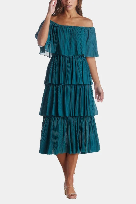 Bardot Pleated Tiered Midi Dress