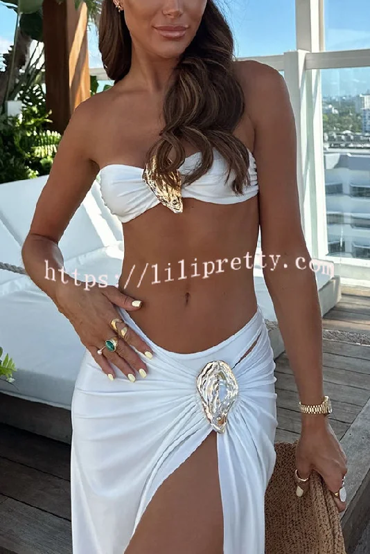 Beach Moment Oyster Metal Decor Bandeau Stretch Bikini Swimsuit