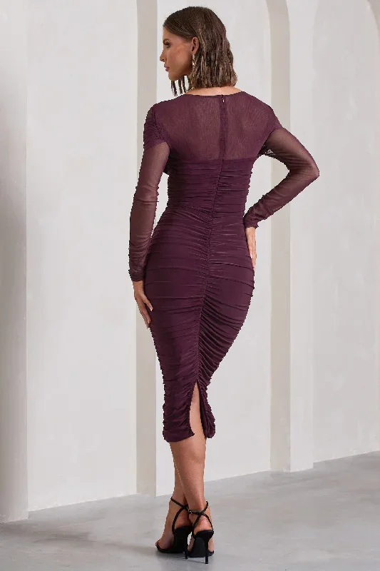 between-the-lines-plum-ruched-mesh-long-sleeved-bodycon-midi-dress-cl130077101