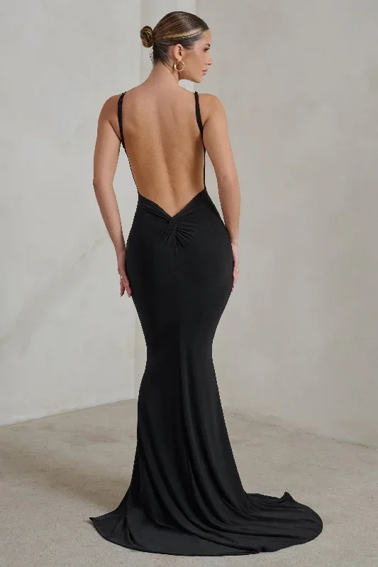 black-backless-knot-detail-fishtail-maxi-dress