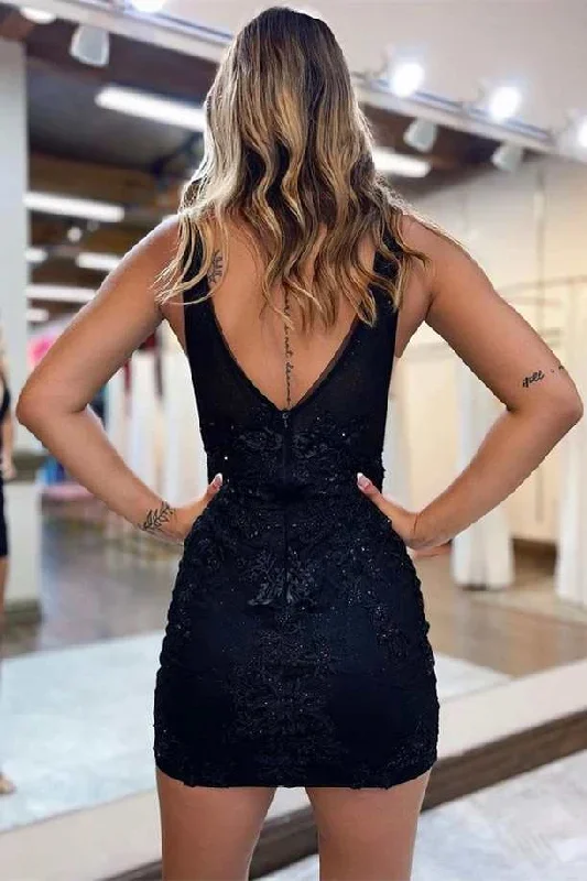 black-floral-lace-plunging-neck-bodycon-homecoming-dress