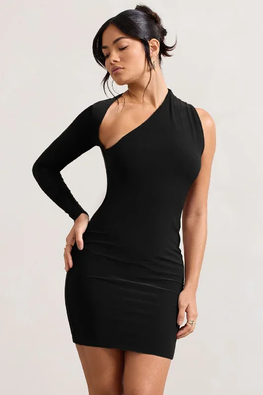 black-one-shoulder-bodycon-dress