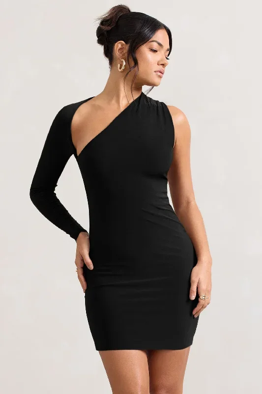 black-one-shoulder-bodycon-dress