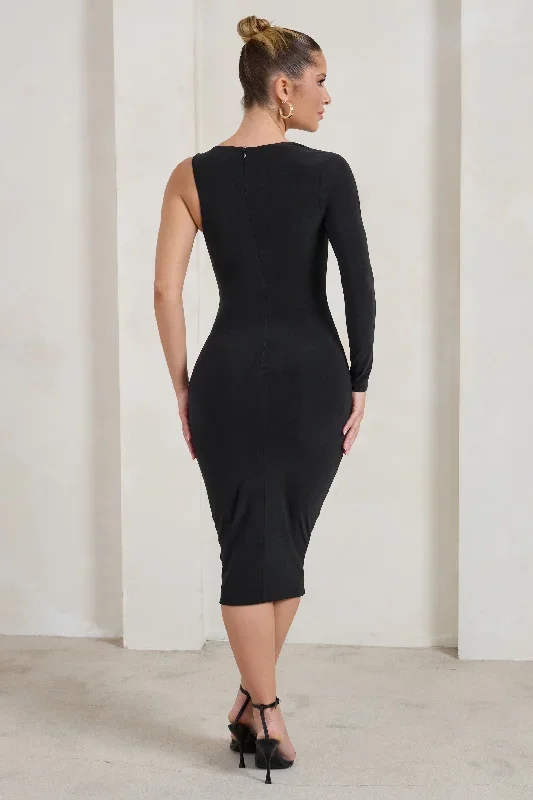 black-one-shoulder-bodycon-midi-dress