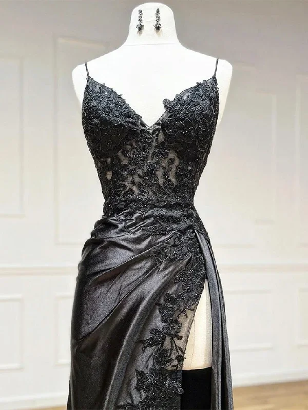 black-v-neck-satin-lace-long-prom-dress-black-lace-long-evening-dress-1