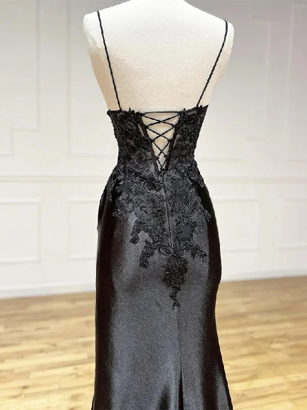 black-v-neck-satin-lace-long-prom-dress-black-lace-long-evening-dress-1