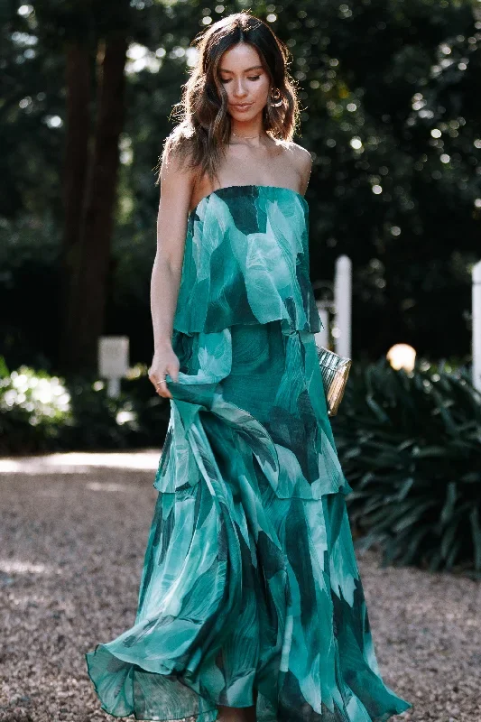 Bloom Strapless Maxi Dress - Green Floral