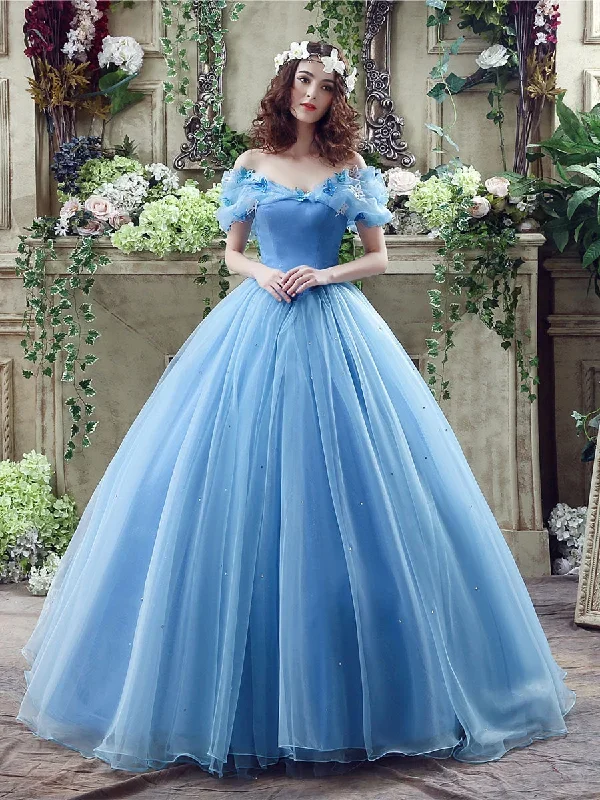 Blue Off Shoulder Long Prom Dresses, Formal Gown Blue Sweet 16 Dresses