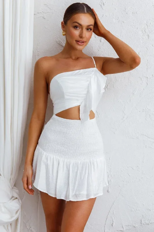 Bridie One Shoulder Shirred Mini Dress White