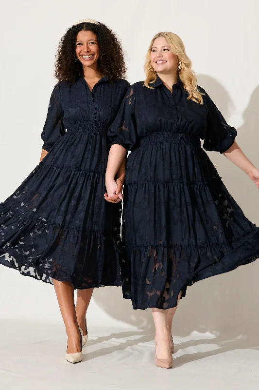 Brittney Midi Dress In Navy Chiffon