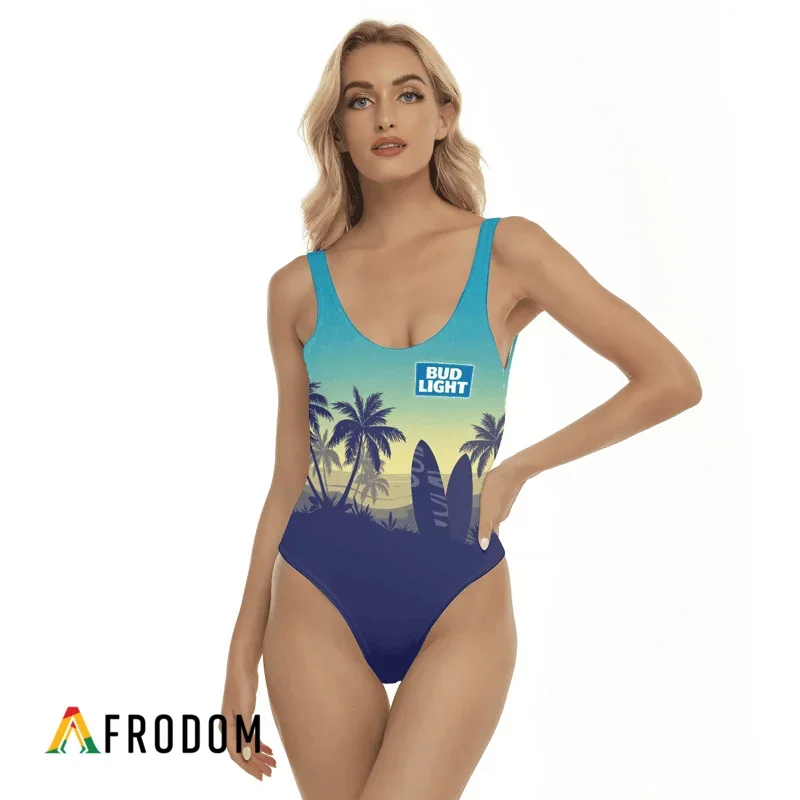 Bud Light Palm Tree Surfboard One-piece Swimsuit