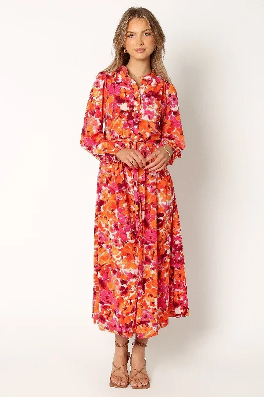 Candee Long Sleeve Maxi Dress - Red Orange