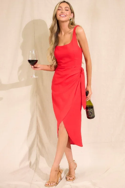 Cardinal Couture Red Midi Wrap Dress