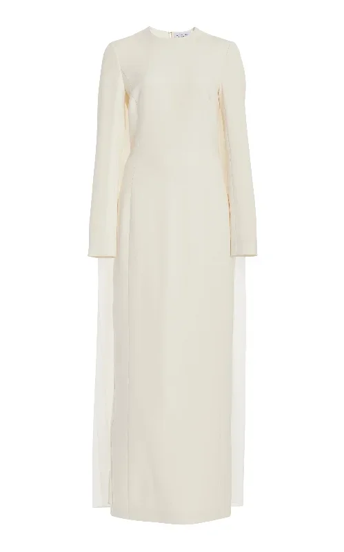 Carlota Draped Gown in Ivory Silk Wool Cady