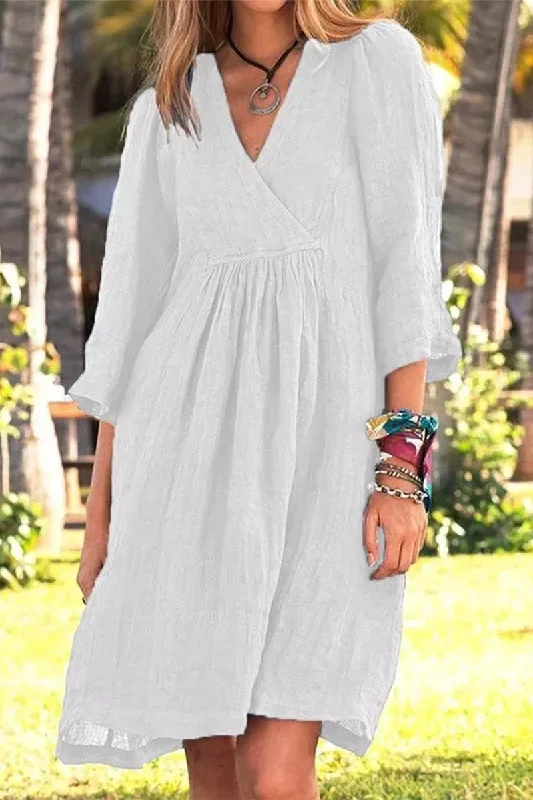 casual-simplicity-solid-fold-v-neck-t-shirt-dress-dresses