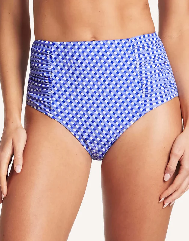 Checkmate Gathered Side High Waist Bikini Bottom