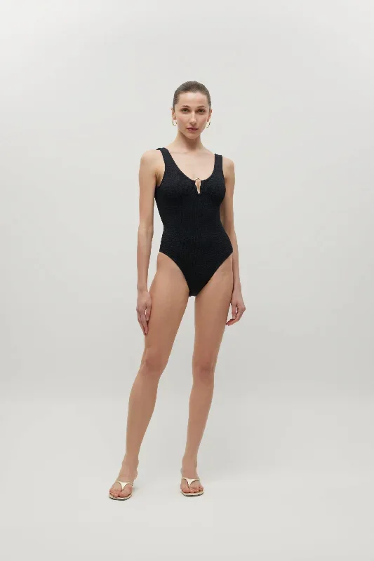 Clair Black Crinkle Swimsuit