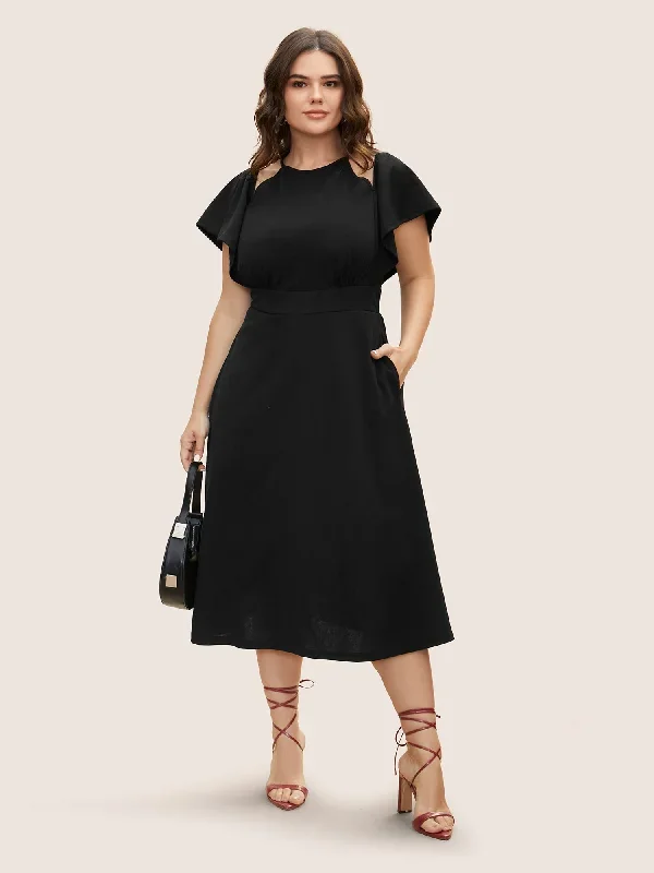 Cold Shoulder Flutter Sleeve Midi Dress