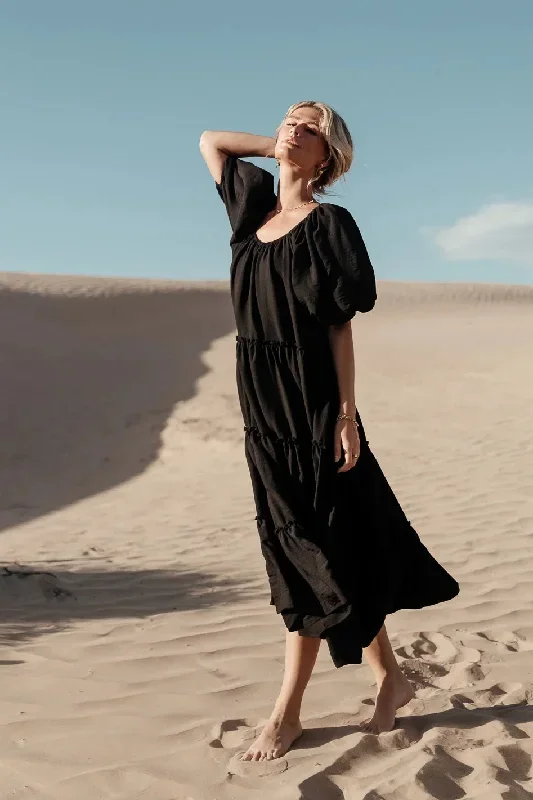 Corinne Tiered Maxi Dress in Black