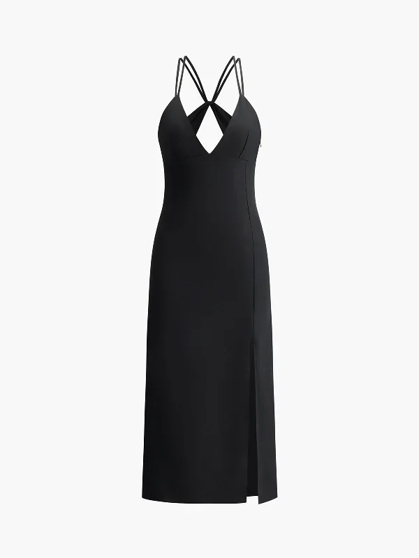 Crisscross Backless V-Neck Midi Dress