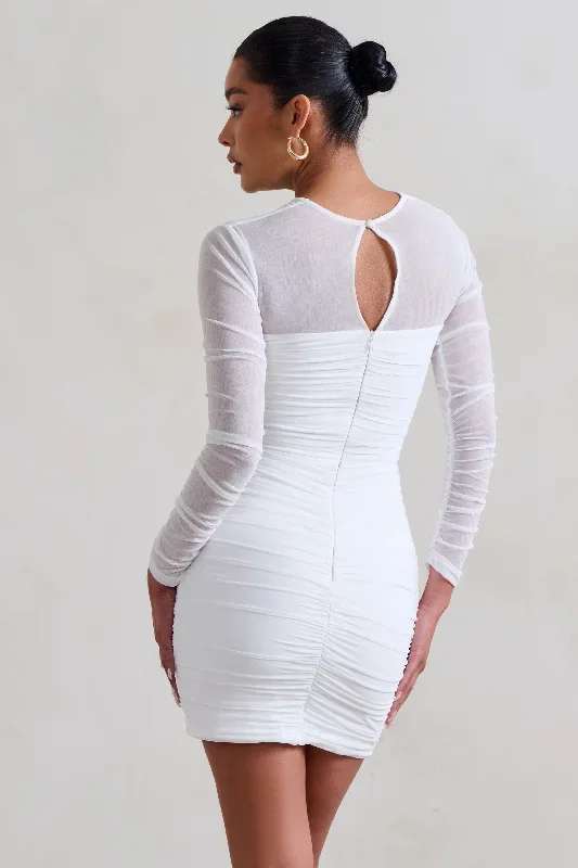 daiquiri-white-ruched-cut-out-mesh-mini-dress-with-long-sleeves-cl127288005