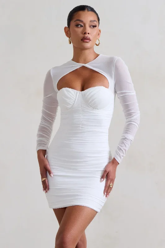 daiquiri-white-ruched-cut-out-mesh-mini-dress-with-long-sleeves-cl127288005