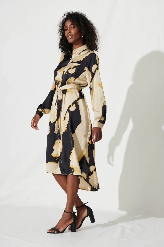 dayside-midi-shirt-dress-in-black-and-champagne-satin