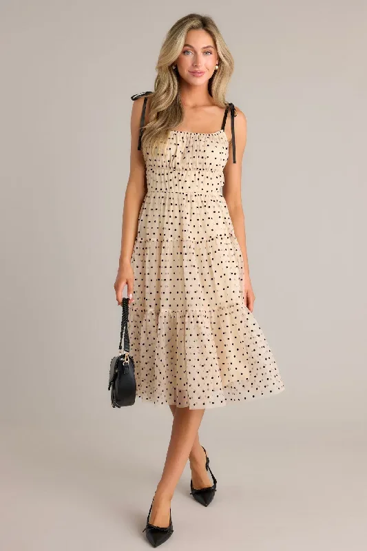 Dotted Affair Beige Tulle Polka Dot Midi Dress