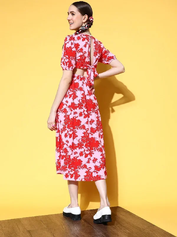 dr4296pk-berrylush-women-pink-red-floral-printed-v-neck-cutout-tie-up-crepe-a-line-midi-dress