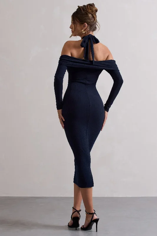 duet-navy-rib-knit-halter-neck-midi-dress-with-cut-out-cl131043015