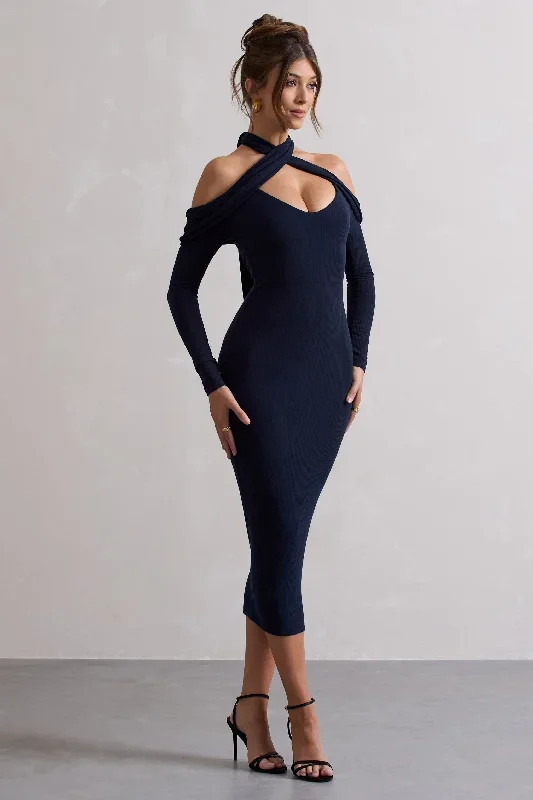 duet-navy-rib-knit-halter-neck-midi-dress-with-cut-out-cl131043015