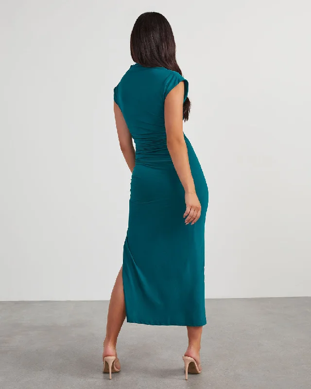 elisabeth-mock-neck-side-slit-ruched-midi-dress