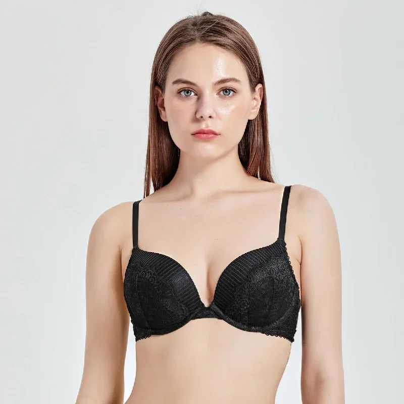 Enhancement Foam Cup Padded Underwire Back Closure Black Push Up Bra