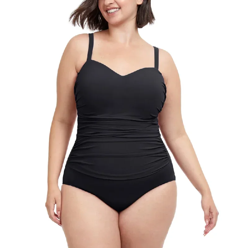 Profile By Gottex Tutti Frutti Plus Size Scoop Neck Shirred Black One Piece Swimsuit