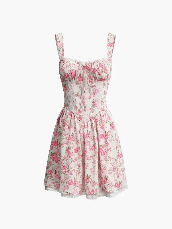 Floral Tie Waist Short Dress