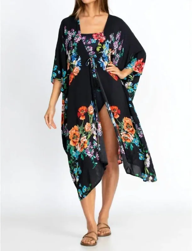 Flower Midi Kimono In Multi