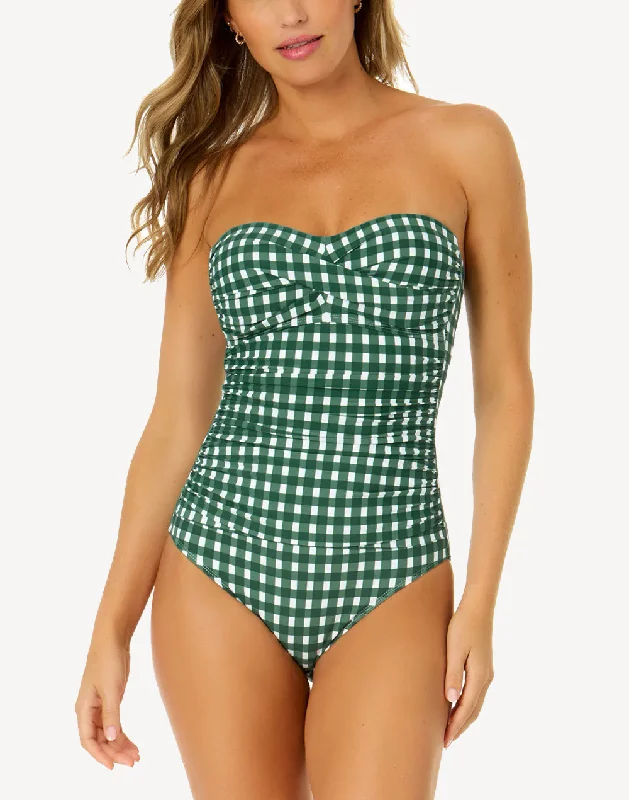 Gingham Twist Front Bandeau One Piece