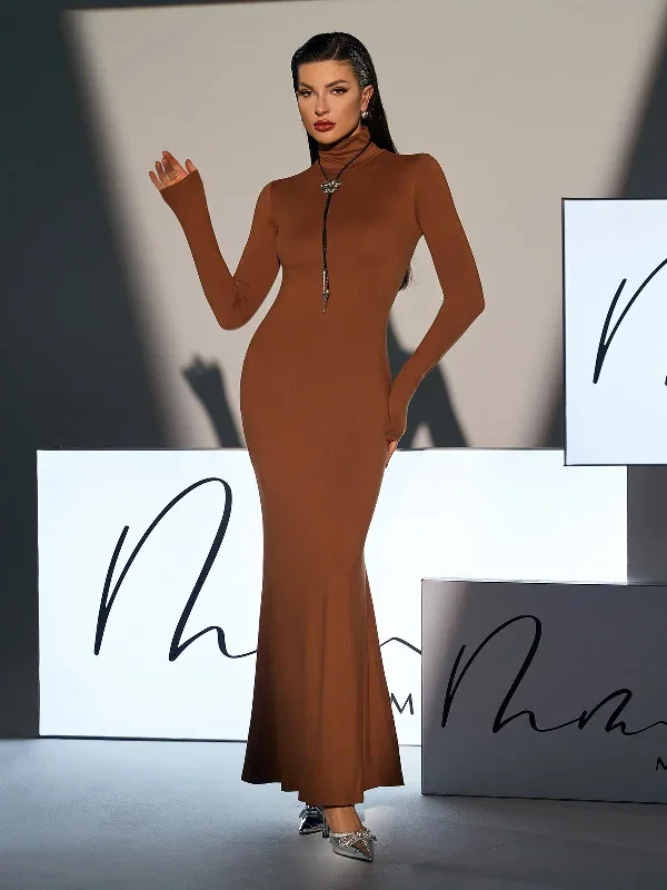 Hal Long Sleeve Mermaid Maxi Dress In Brown