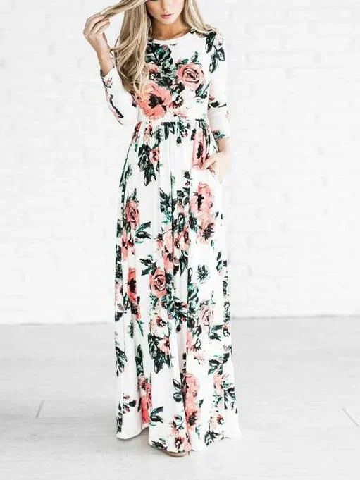 JuliaFashion-In Bloom Floral Print Maxi Dress