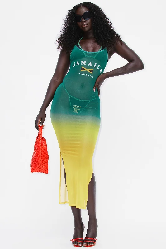 Jamaica Athletics Cover Up Maxi Dress - Green/combo