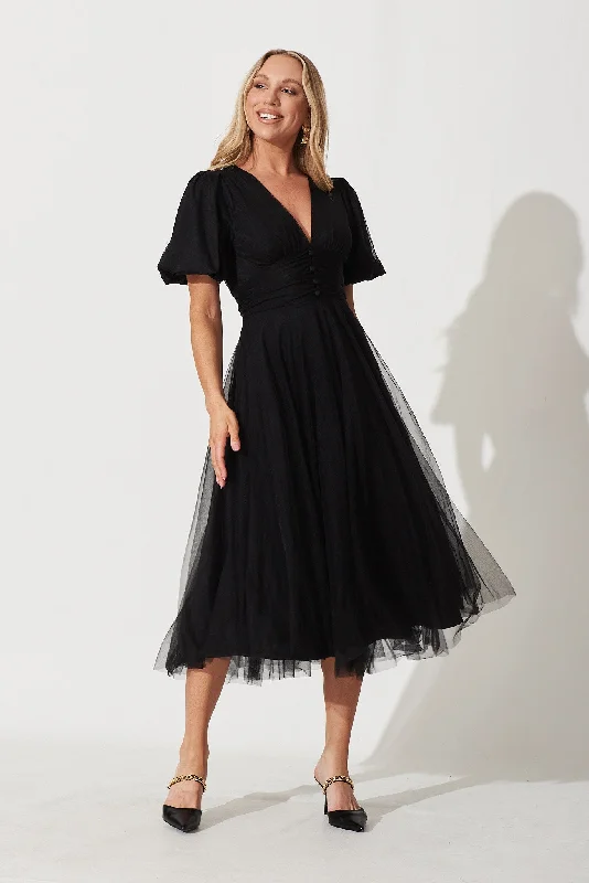 Juliet Midi Dress In Black Tulle