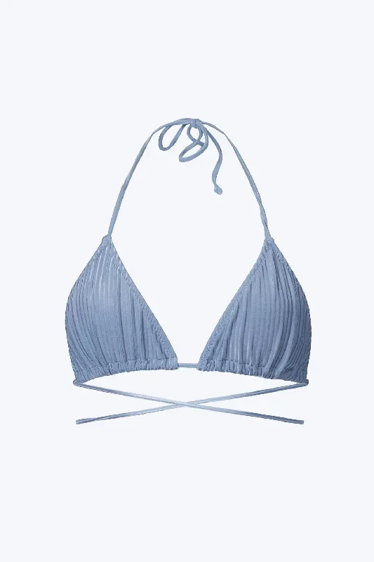 Juno Triangle Halterneck Wrap-Around Bikini Top In Cerulean Blue