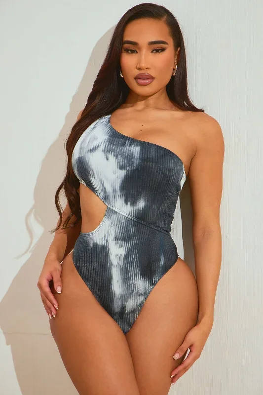 Lara One Shoulder 1 Piece Swimsuit - Black/White