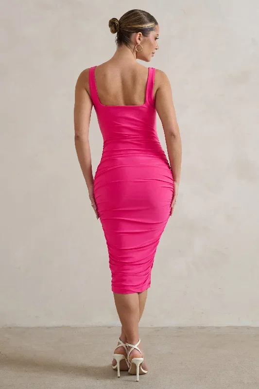 lisbon-hot-pink-square-neck-ruched-midi-dress-cl127326073