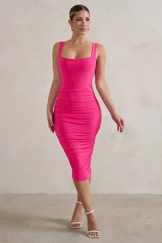 lisbon-hot-pink-square-neck-ruched-midi-dress-cl127326073